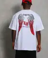 Erkek Kısa Kol Tişört Bisiklet Yaka KANAT Baskılı Oversize T-Shirt - Beyaz