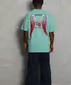 Erkek Kısa Kol Tişört Bisiklet Yaka KANAT Baskılı Oversize T-Shirt - Mint Yeşili