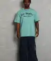 Erkek Kısa Kol Tişört Bisiklet Yaka KANAT Baskılı Oversize T-Shirt - Mint Yeşili