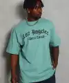 Erkek Kısa Kol Tişört Bisiklet Yaka KANAT Baskılı Oversize T-Shirt - Mint Yeşili