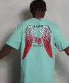 Erkek Kısa Kol Tişört Bisiklet Yaka KANAT Baskılı Oversize T-Shirt - Mint Yeşili