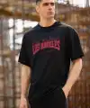 Erkek Kısa Kol Tişört Bisiklet Yaka LOS ANGELES  Baskılı T-Shirt - Siyah
