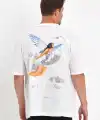 Erkek Kısa Kol Tişört Bisiklet Yaka MELEK Baskılı Oversize T-Shirt - Beyaz