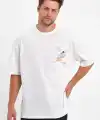 Erkek Kısa Kol Tişört Bisiklet Yaka MELEK Baskılı Oversize T-Shirt - Beyaz