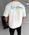 Erkek Kısa Kol Tişört Bisiklet Yaka RİCK AND MORTY Baskılı T-Shirt - Beyaz