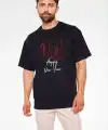 Erkek Kısa Kol Tişört Bisiklet Yaka Yeni Yıl Baskılı T-Shirt - Siyah