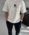 Erkek Kısa Kol Tişört Bisiklet Yaka YONCA Baskılı Oversize T-Shirt -  Beyaz