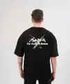 Erkek Kısa Kol Tişört Bisiklet Yaka YONCA Baskılı Oversize T-Shirt - Siyah
