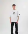 Erkek Kısa Kol Tişört Göğüs ve Kol Bisiklet Yaka Baskılı T-Shirt - Beyaz