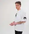 Erkek Kısa Kol Tişört Göğüs ve Kol Bisiklet Yaka Baskılı T-Shirt - Beyaz