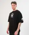 Erkek Kısa Kol Tişört Göğüs ve Kol Bisiklet Yaka Baskılı T-Shirt - Siyah