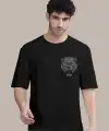 Erkek Kısa Kol Yazlık Tişört Bisiklet Yaka ASLAN Baskılı T-Shirt - Siyah
