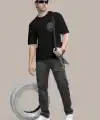 Erkek Kısa Kol Yazlık Tişört Bisiklet Yaka ASLAN Baskılı T-Shirt - Siyah