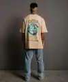 Erkek Kısa Kol Yazlık Tişört Bisiklet Yaka Baskılı Oversize T-Shirt - Bej
