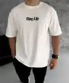 Erkek Kısa Kol Yazlık Tişört Bisiklet Yaka Baskılı Oversize T-Shirt - Beyaz