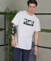 Erkek Kısa Kol Yazlık Tişört Bisiklet Yaka Baskılı Oversize T-Shirt - Beyaz