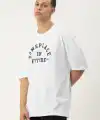 Erkek Kısa Kol Yazlık Tişört Bisiklet Yaka Baskılı Oversize T-Shirt - Beyaz