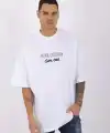 Erkek Kısa Kol Yazlık Tişört Bisiklet Yaka Baskılı Oversize T-Shirt - Beyaz