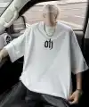 Erkek Kısa Kol Yazlık Tişört Bisiklet Yaka Baskılı Oversize T-Shirt - Beyaz