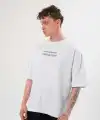 Erkek Kısa Kol Yazlık Tişört Bisiklet Yaka Baskılı Oversize T-Shirt - Beyaz
