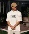 Erkek Kısa Kol Yazlık Tişört Bisiklet Yaka Baskılı Oversize T-Shirt - Beyaz