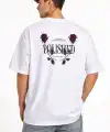 Erkek Kısa Kol Yazlık Tişört Bisiklet Yaka Baskılı Oversize T-Shirt - Beyaz