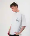 Erkek Kısa Kol Yazlık Tişört Bisiklet Yaka Baskılı Oversize T-Shirt - Beyaz