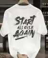 Erkek Kısa Kol Yazlık Tişört Bisiklet Yaka Baskılı Oversize T-Shirt - Beyaz