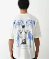 Erkek Kısa Kol Yazlık Tişört Bisiklet Yaka Baskılı Oversize T-Shirt -  Beyaz