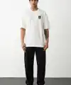Erkek Kısa Kol Yazlık Tişört Bisiklet Yaka Baskılı Oversize T-Shirt - Beyaz