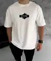 Erkek Kısa Kol Yazlık Tişört Bisiklet Yaka Baskılı Oversize T-Shirt - Beyaz
