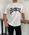 Erkek Kısa Kol Yazlık Tişört Bisiklet Yaka Baskılı Oversize T-Shirt - Beyaz