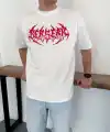 Erkek Kısa Kol Yazlık Tişört Bisiklet Yaka Baskılı Oversize T-Shirt - Beyaz