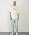 Erkek Kısa Kol Yazlık Tişört Bisiklet Yaka Baskılı Oversize T-Shirt - Beyaz