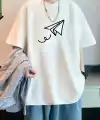 Erkek Kısa Kol Yazlık Tişört Bisiklet Yaka Baskılı Oversize T-Shirt - Beyaz