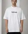 Erkek Kısa Kol Yazlık Tişört Bisiklet Yaka Baskılı Oversize T-Shirt - Beyaz