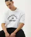 Erkek Kısa Kol Yazlık Tişört Bisiklet Yaka Baskılı Oversize T-Shirt - Beyaz