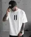 Erkek Kısa Kol Yazlık Tişört Bisiklet Yaka Baskılı Oversize T-Shirt - Beyaz