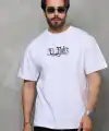 Erkek Kısa Kol Yazlık Tişört Bisiklet Yaka Baskılı Oversize T-Shirt - Beyaz