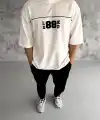Erkek Kısa Kol Yazlık Tişört Bisiklet Yaka Baskılı Oversize T-Shirt - Beyaz