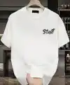 Erkek Kısa Kol Yazlık Tişört Bisiklet Yaka Baskılı Oversize T-Shirt - Beyaz