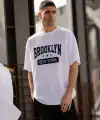 Erkek Kısa Kol Yazlık Tişört Bisiklet Yaka Baskılı Oversize T-Shirt - Beyaz