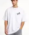 Erkek Kısa Kol Yazlık Tişört Bisiklet Yaka Baskılı Oversize T-Shirt - Beyaz