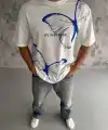 Erkek Kısa Kol Yazlık Tişört Bisiklet Yaka Baskılı Oversize T-Shirt - Beyaz