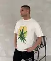 Erkek Kısa Kol Yazlık Tişört Bisiklet Yaka Baskılı Oversize T-Shirt - Beyaz