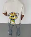 Erkek Kısa Kol Yazlık Tişört Bisiklet Yaka Baskılı Oversize T-Shirt - Beyaz