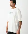 Erkek Kısa Kol Yazlık Tişört Bisiklet Yaka Baskılı Oversize T-Shirt -  Beyaz