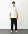 Erkek Kısa Kol Yazlık Tişört Bisiklet Yaka Baskılı Oversize T-Shirt - Beyaz