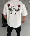 Erkek Kısa Kol Yazlık Tişört Bisiklet Yaka Baskılı Oversize T-Shirt - Beyaz