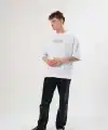 Erkek Kısa Kol Yazlık Tişört Bisiklet Yaka Baskılı Oversize T-Shirt - Beyaz